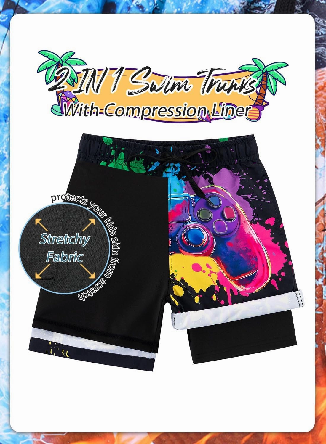 Lovekider 5-16 Years Boys Swim Trunks with Compression Liner Waterproof Quick Dry Swimwear Bathing Suits