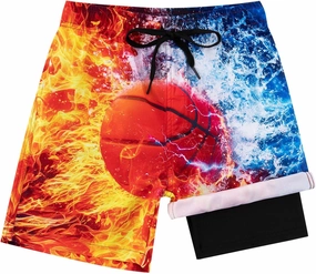 Lovekider 5-16 Years Boys Swim Trunks with Compression Liner Waterproof Quick Dry Swimwear Bathing Suits