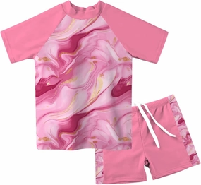 Lovekider Girls Swimsuits Two Piece Rash Guard Set Short Sleeve Bathing Suit Liner Swimwear with UPF 50  Sun Protection 3-12T