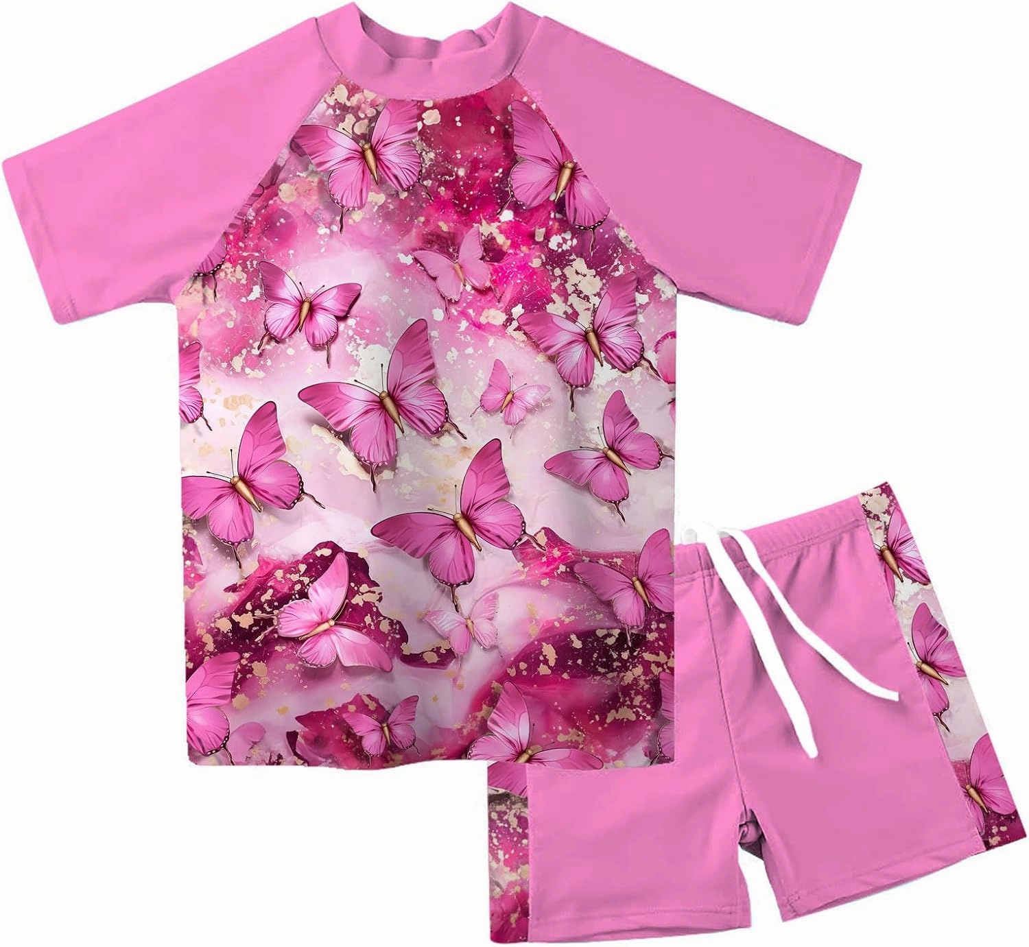 Lovekider Girls Swimsuits Two Piece Rash Guard Set Short Sleeve Bathing Suit Liner Swimwear with UPF 50  Sun Protection 3-12T