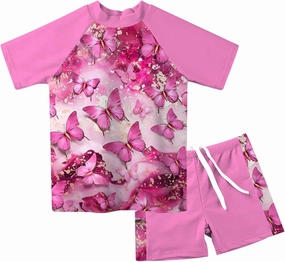 Lovekider Girls Swimsuits Two Piece Rash Guard Set Short Sleeve Bathing Suit Liner Swimwear with UPF 50  Sun Protection 3-12T