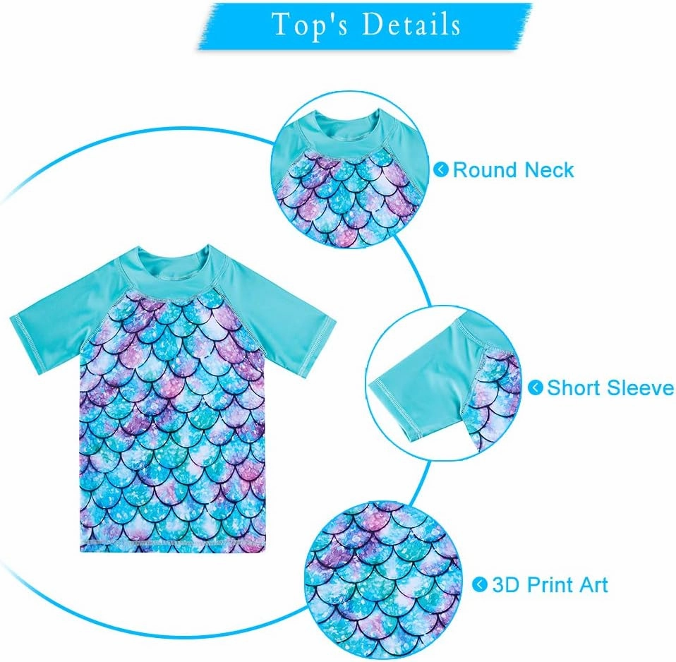 Lovekider Girls Swimsuits Two Piece Rash Guard Set Short Sleeve Bathing Suit Liner Swimwear with UPF 50  Sun Protection 3-12T