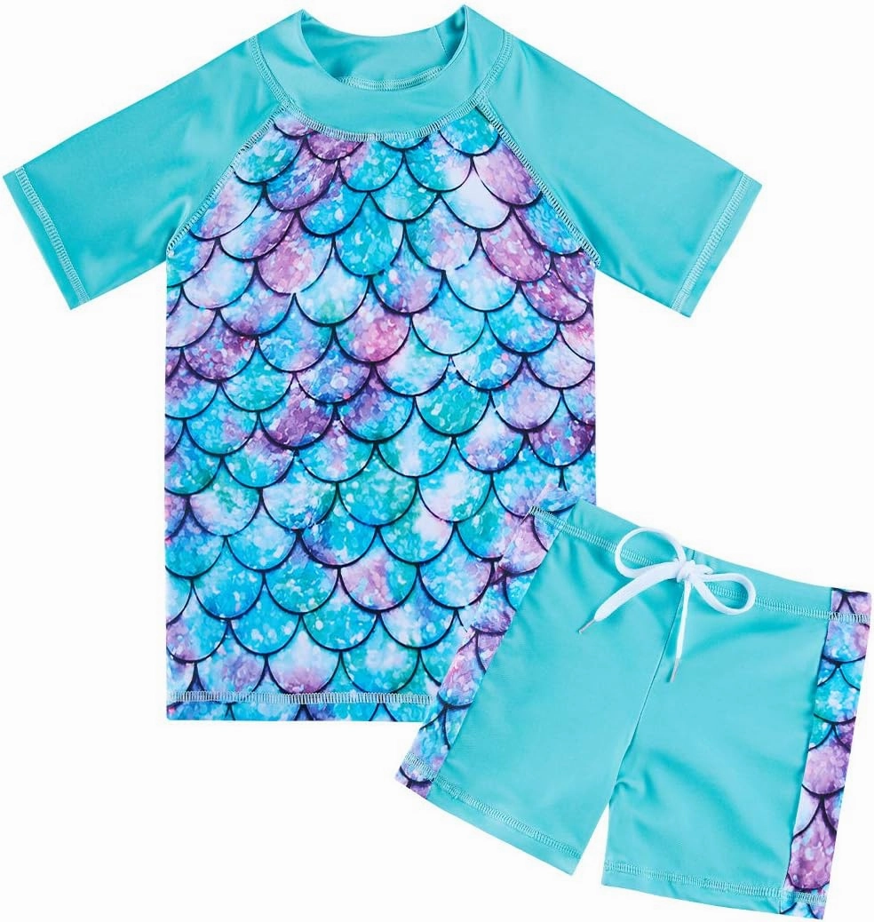 Lovekider Girls Swimsuits Two Piece Rash Guard Set Short Sleeve Bathing Suit Liner Swimwear with UPF 50  Sun Protection 3-12T