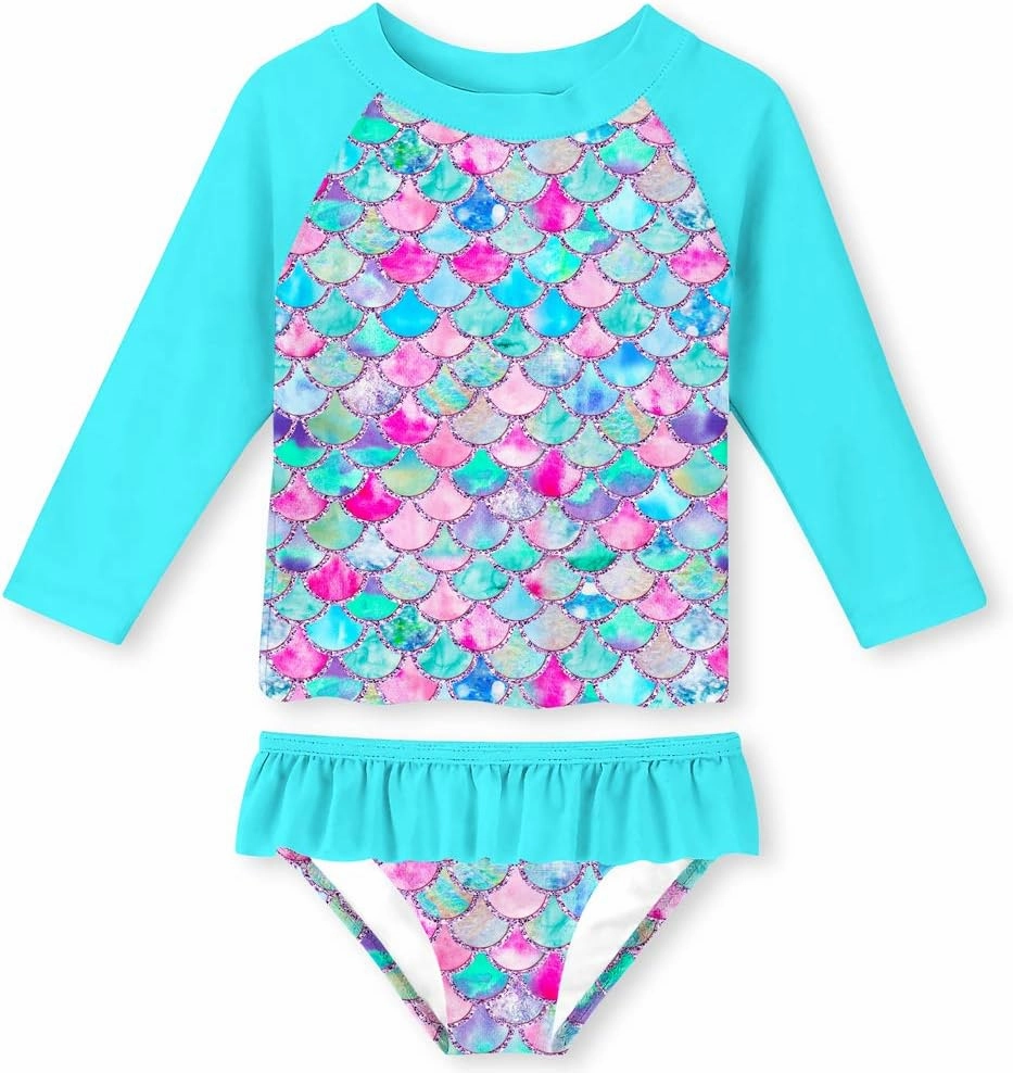 Lovekider Little Girls Swimsuits Two Pieces Swimwears Rash Guard Set Long Sleeve UPF50  Bathing Suit for Beach 2-10T
