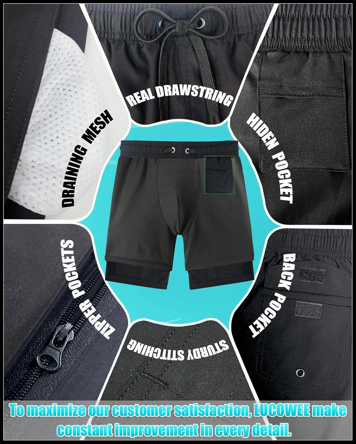 LUCOWEE Boys Swim Trunks Zipper Pockets Compression Liner Anti Chafe Swimsuit Bathing Beach Shorts Surf Quick Dry UPF 50 