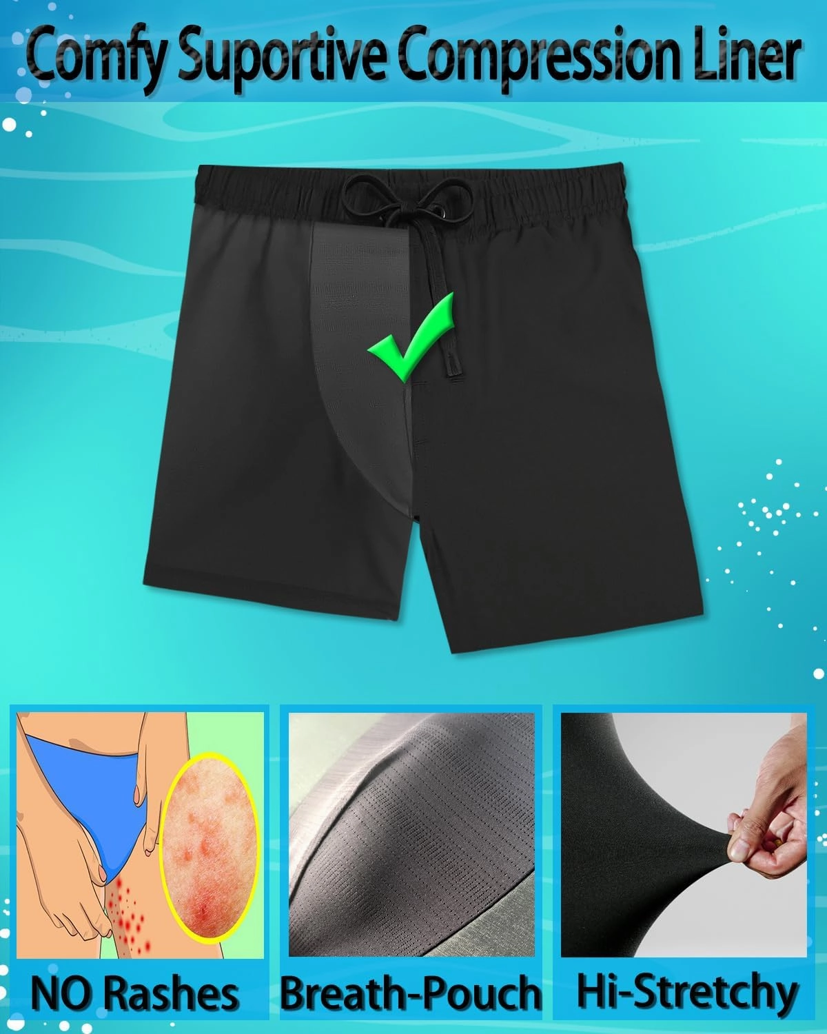LUCOWEE Boys Swim Trunks Zipper Pockets Compression Liner Anti Chafe Swimsuit Bathing Beach Shorts Surf Quick Dry UPF 50 