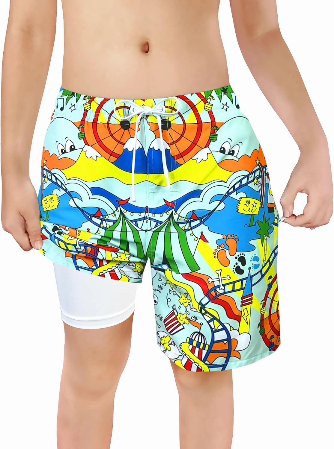 LUCOWEE Boys Swim Trunks Zipper Pockets Compression Liner Anti Chafe Swimsuit Bathing Beach Shorts Surf Quick Dry UPF 50 