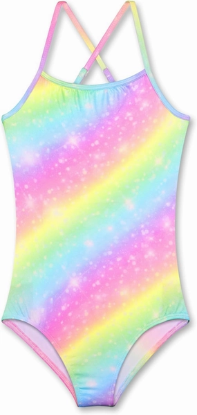 LUOUSE Girls Sparkle Swimsuits Quick Dry Crossback One Piece Beach Swimwear Bathing Suit with Adjustable Strap 4-9 Years