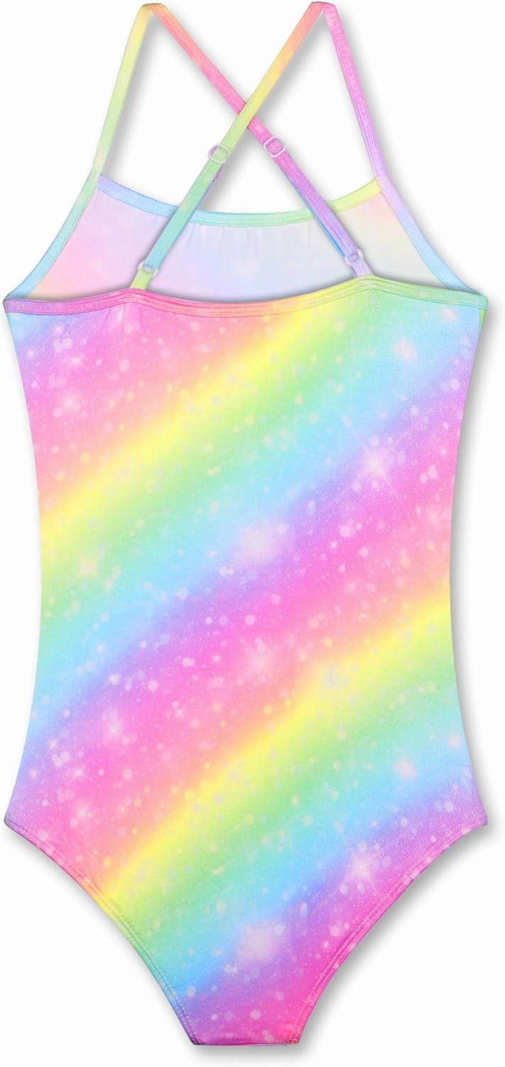 LUOUSE Girls Sparkle Swimsuits Quick Dry Crossback One Piece Beach Swimwear Bathing Suit with Adjustable Strap 4-9 Years
