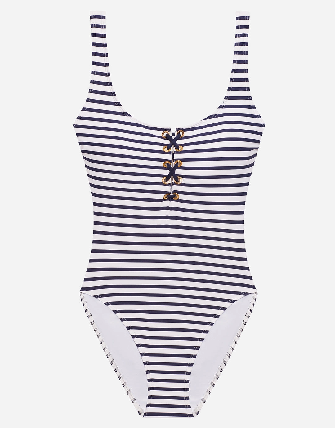 Luxe Stripe Lace Up Swimsuit - Navy White