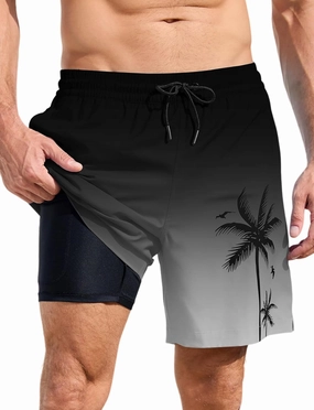 Lzzidou Men Swim Trunks with Compresssion Liner 7 Inch Inseam Board Shorts Bathing Suit with Zipper Pockets