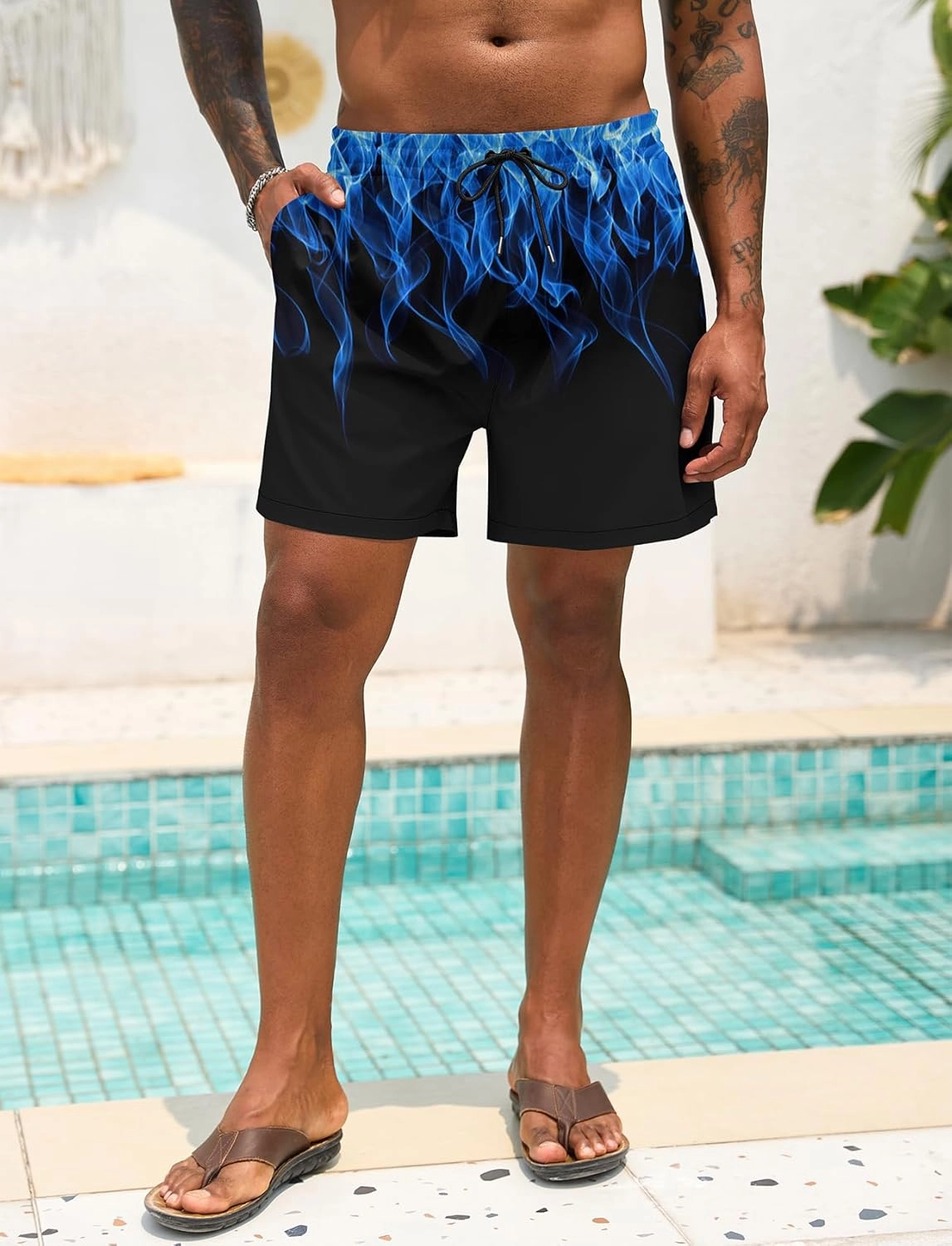 Lzzidou Men Swim Trunks with Mesh Liner 5 Inch Inseam Board Shorts Quick Dry Bathing Suit