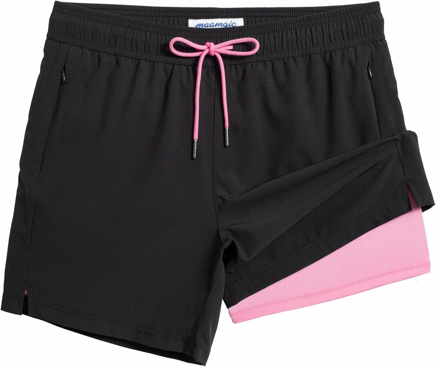 maamgic 5inch Mens Swimming Trunks with Compression Liner 2-in-1 Swim Trunks Stretch Quick Dry Swim Shorts Zipper Pockets