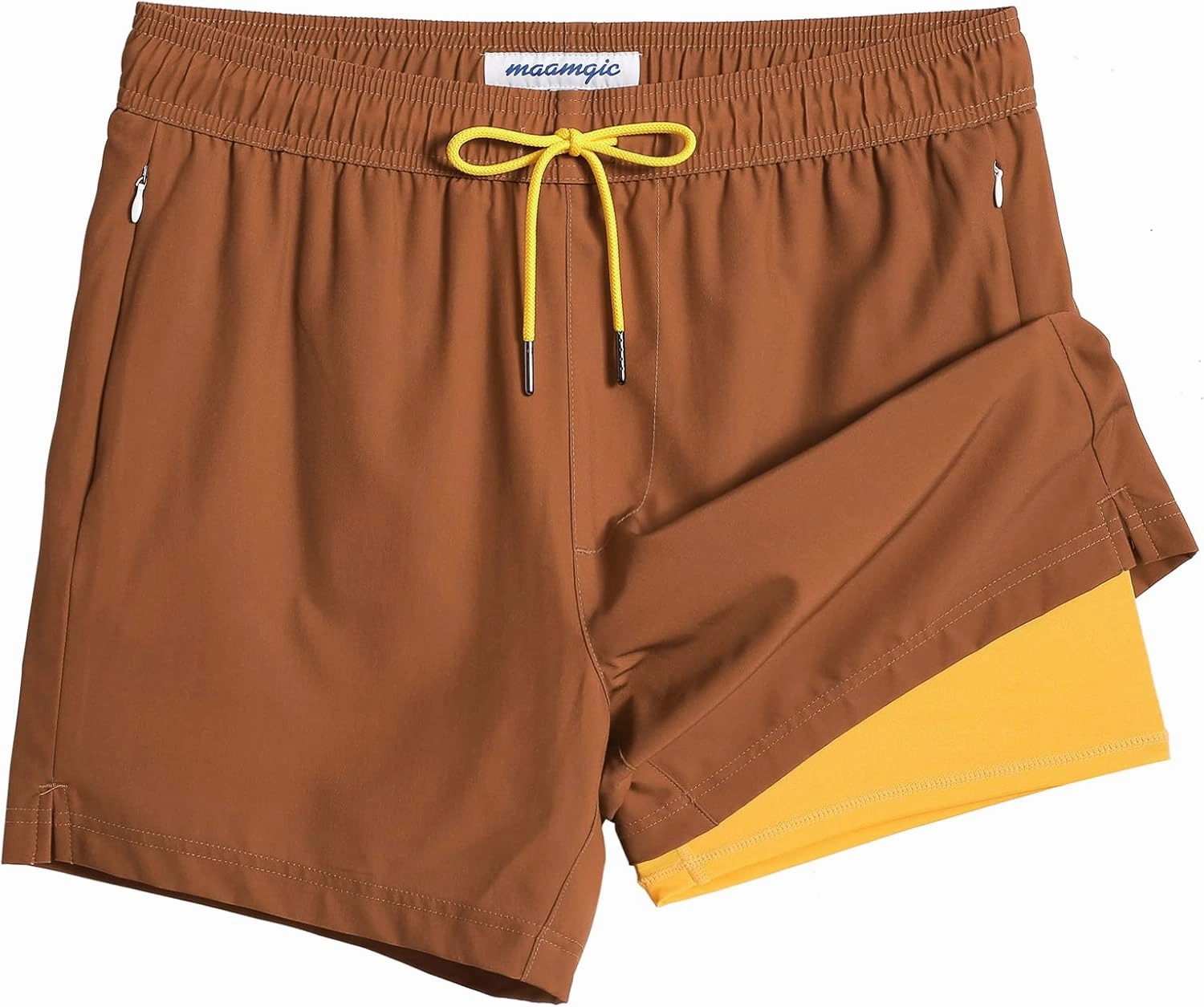 maamgic 5inch Mens Swimming Trunks with Compression Liner 2-in-1 Swim Trunks Stretch Quick Dry Swim Shorts Zipper Pockets