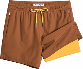 maamgic 5inch Mens Swimming Trunks with Compression Liner 2-in-1 Swim Trunks Stretch Quick Dry Swim Shorts Zipper Pockets