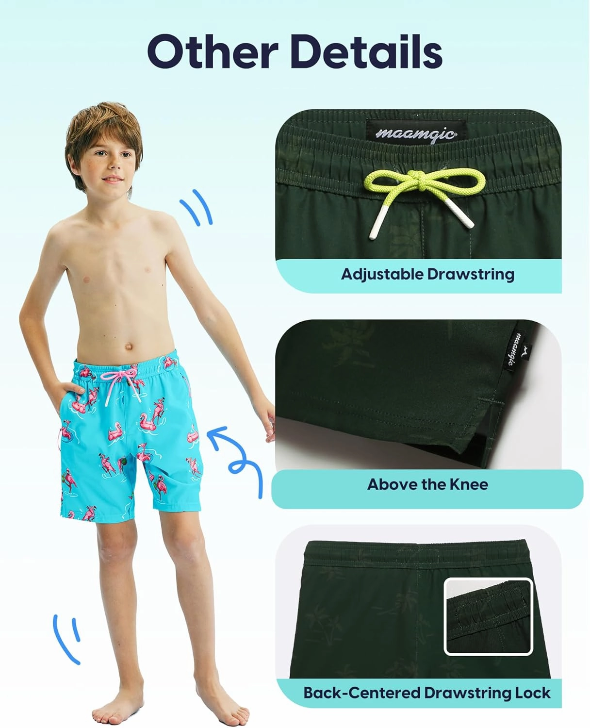 maamgic Boys Swim Trunks Compression Liner Stretch Teen Boy Swim Shorts Anti-Chafe Bathing Suits with Zipper Pockets