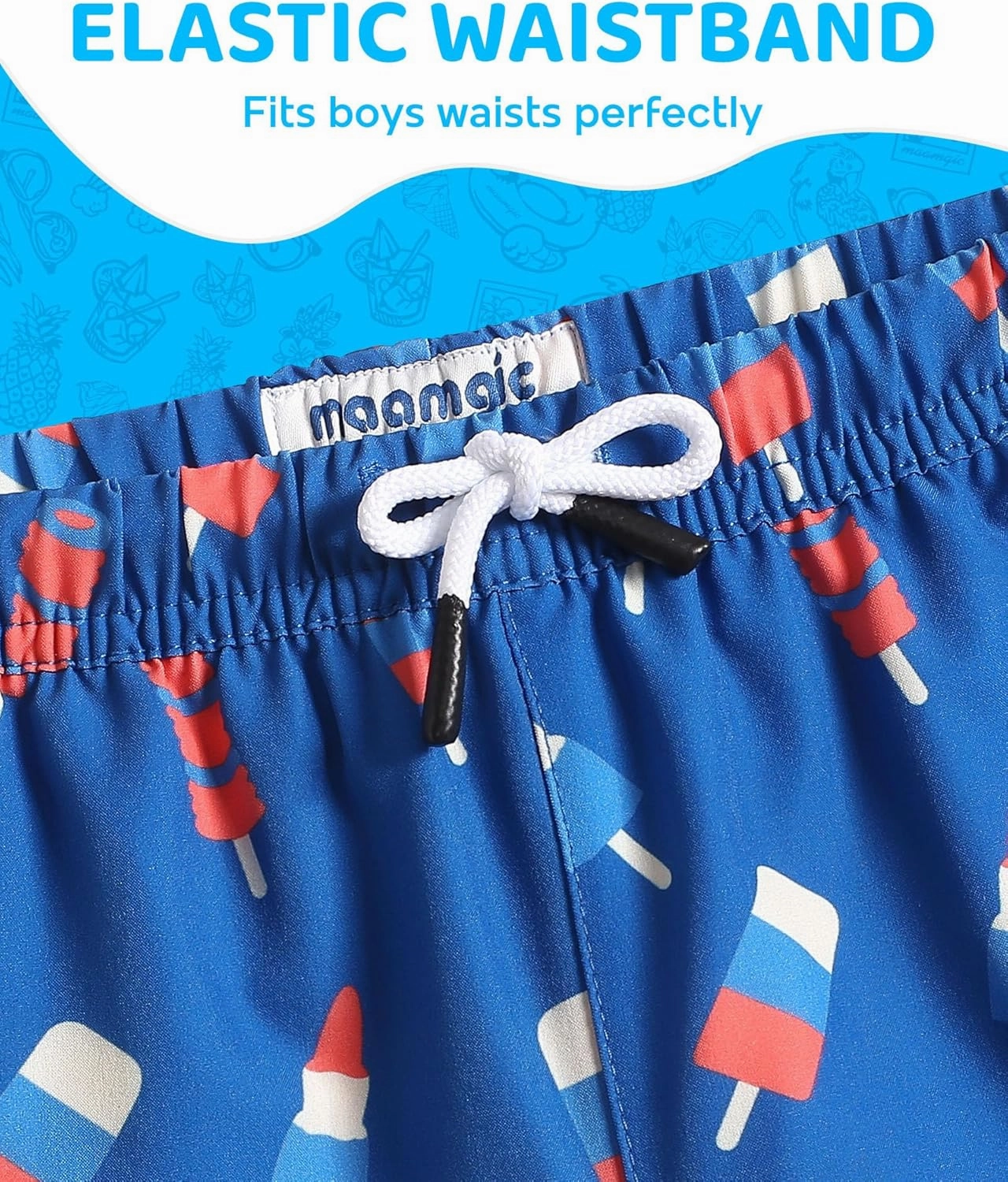 maamgic Boys Swim Trunks with Compression Liner 4-Way Stretch Quick Dry Bathing Suit Toddler Beach Shorts