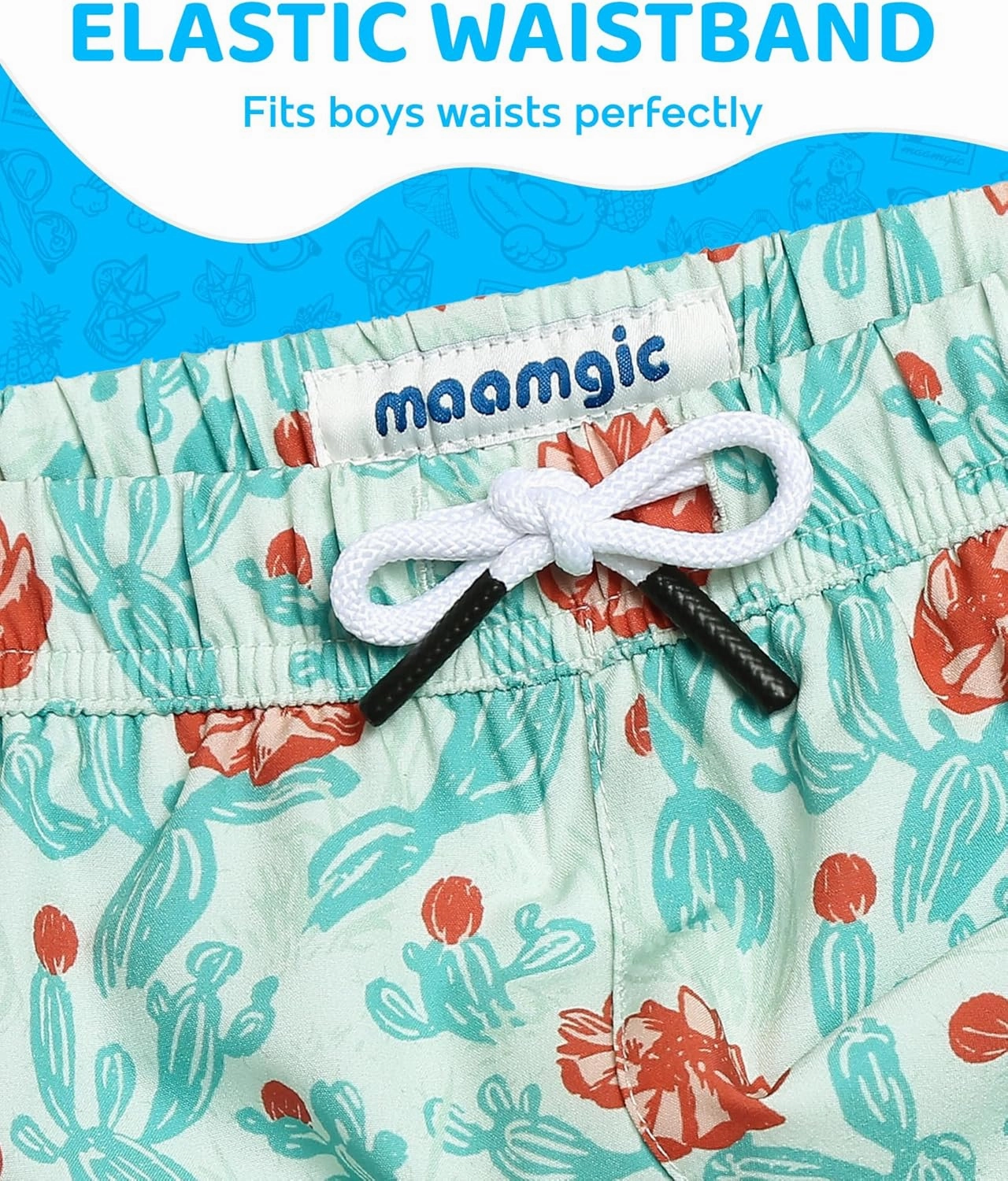 maamgic Boys Swim Trunks with Compression Liner 4-Way Stretch Quick Dry Bathing Suit Toddler Beach Shorts