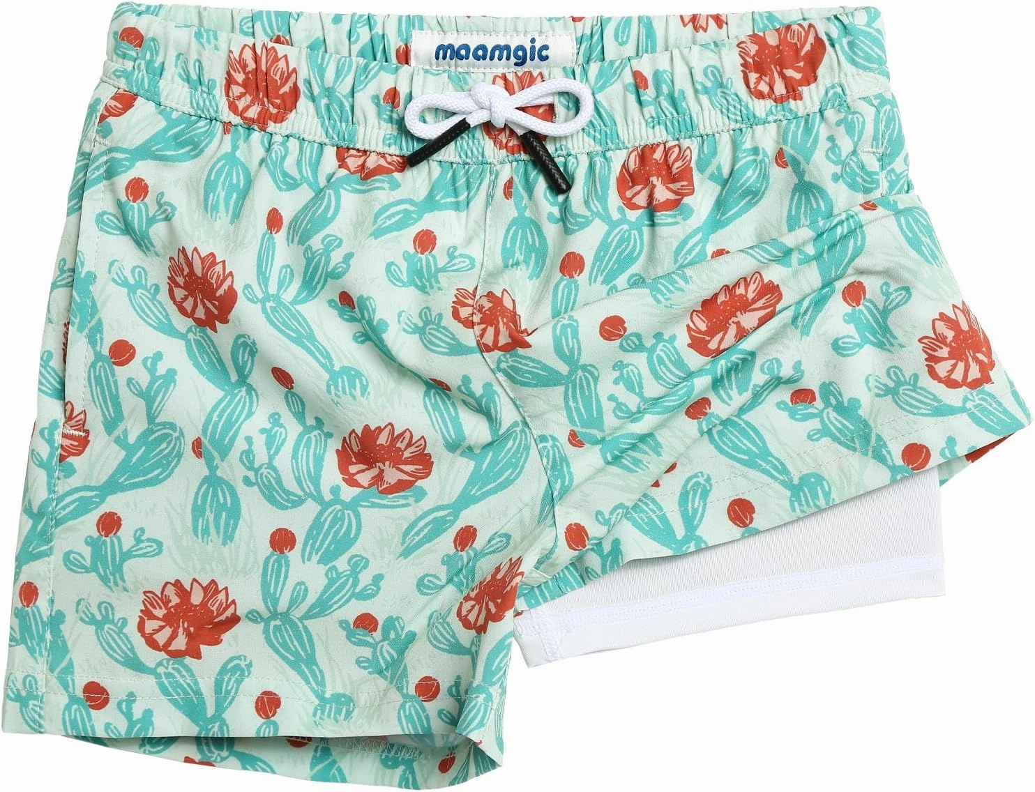 maamgic Boys Swim Trunks with Compression Liner 4-Way Stretch Quick Dry Bathing Suit Toddler Beach Shorts