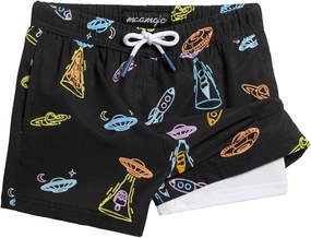 maamgic Boys Swim Trunks with Compression Liner 4-Way Stretch Quick Dry Bathing Suit Toddler Beach Shorts