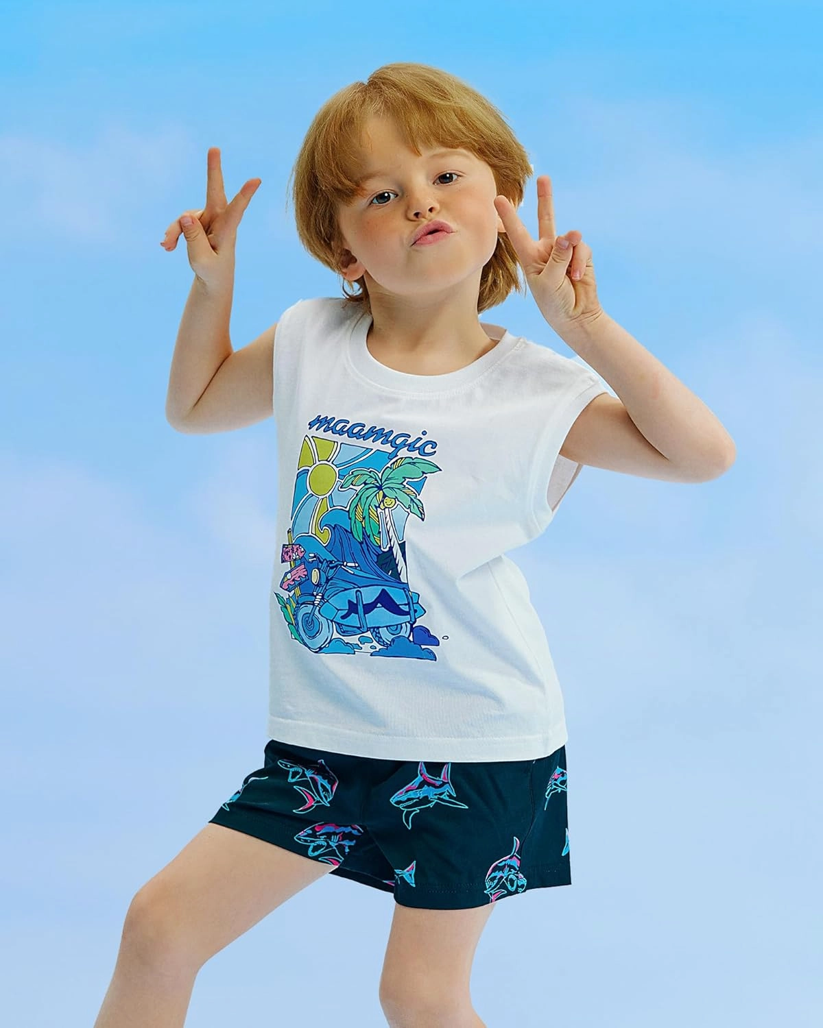 maamgic Boys Swim Trunks with Compression Liner Stretch Boy Swim Shorts Toddler Bathing Suit Swimsuit
