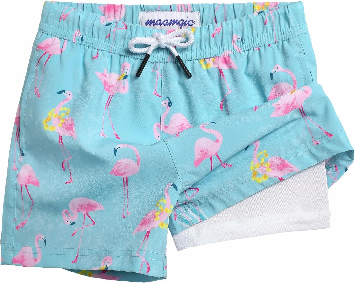 maamgic Boys Swim Trunks with Compression Liner Toddler Stretch Swim Shorts