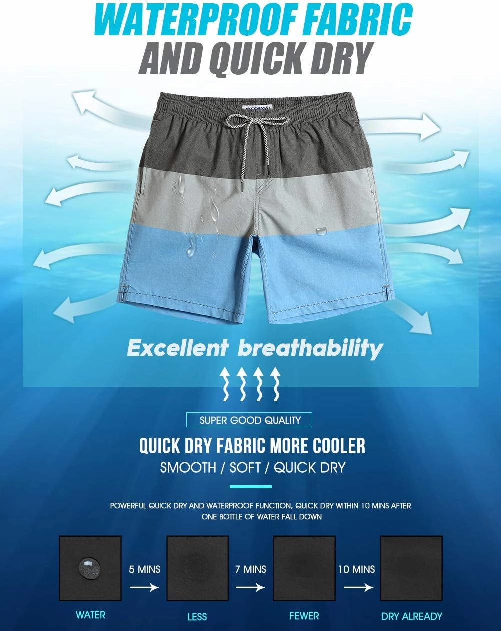 maamgic Mens 7" Stretch Swim Trunks Quick Dry Mesh Lining Swimwear Bathing Suits