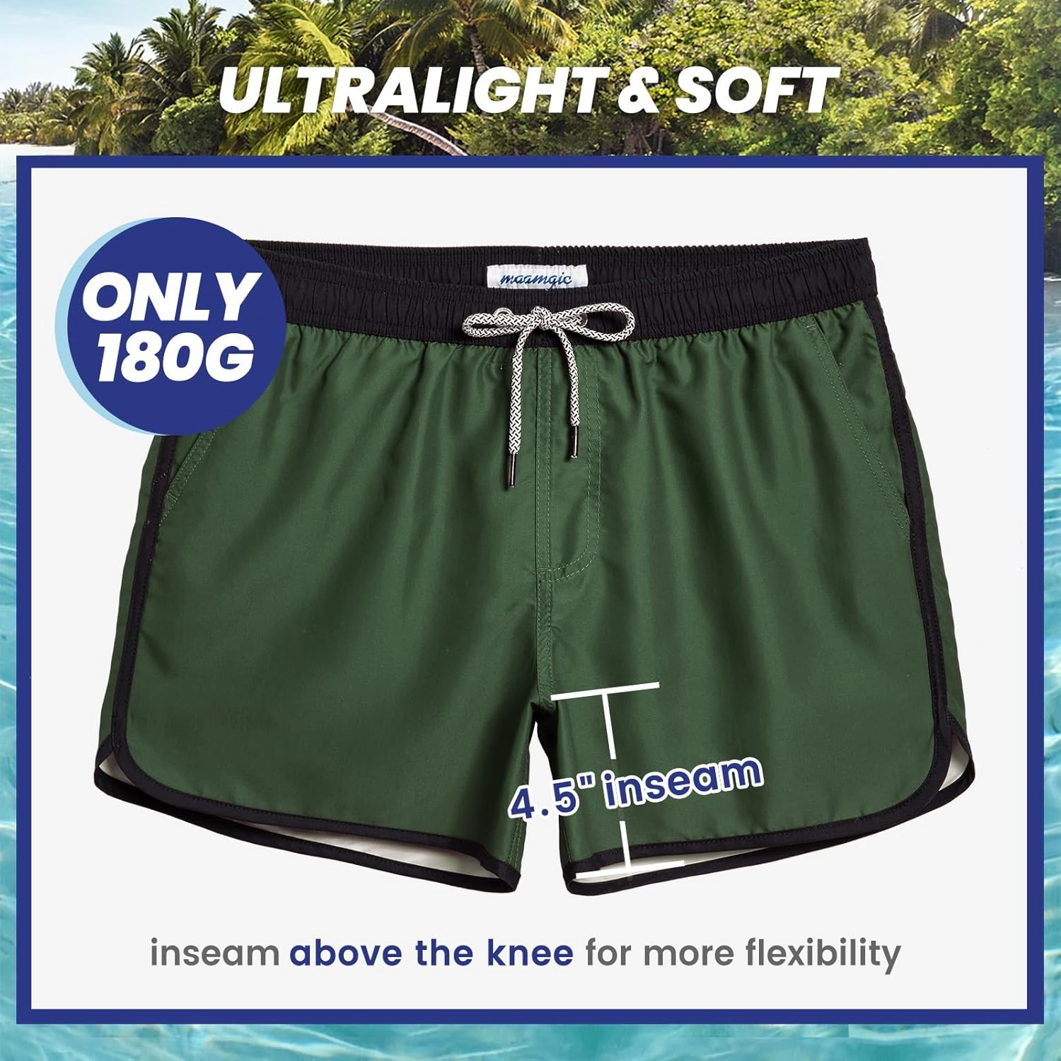 maamgic Mens Boys Short 80s 90s Vintage Swim Trunks with Mesh Lining Quick Dry Swim Suits Board Shorts