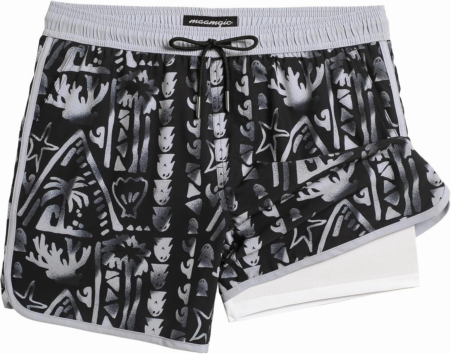 maamgic Mens Short 80s 90s Vintage 5.5" Swim Trunks Swimsuits Board Shorts Compression Liner Quick Dry 2 in 1 Beach Swimwear