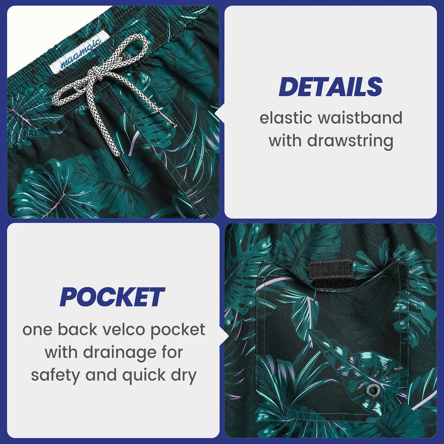 maamgic Mens Swim Trunks 5" Quick Dry Beach Shorts Bathing Suits with Mesh Lining Pockets