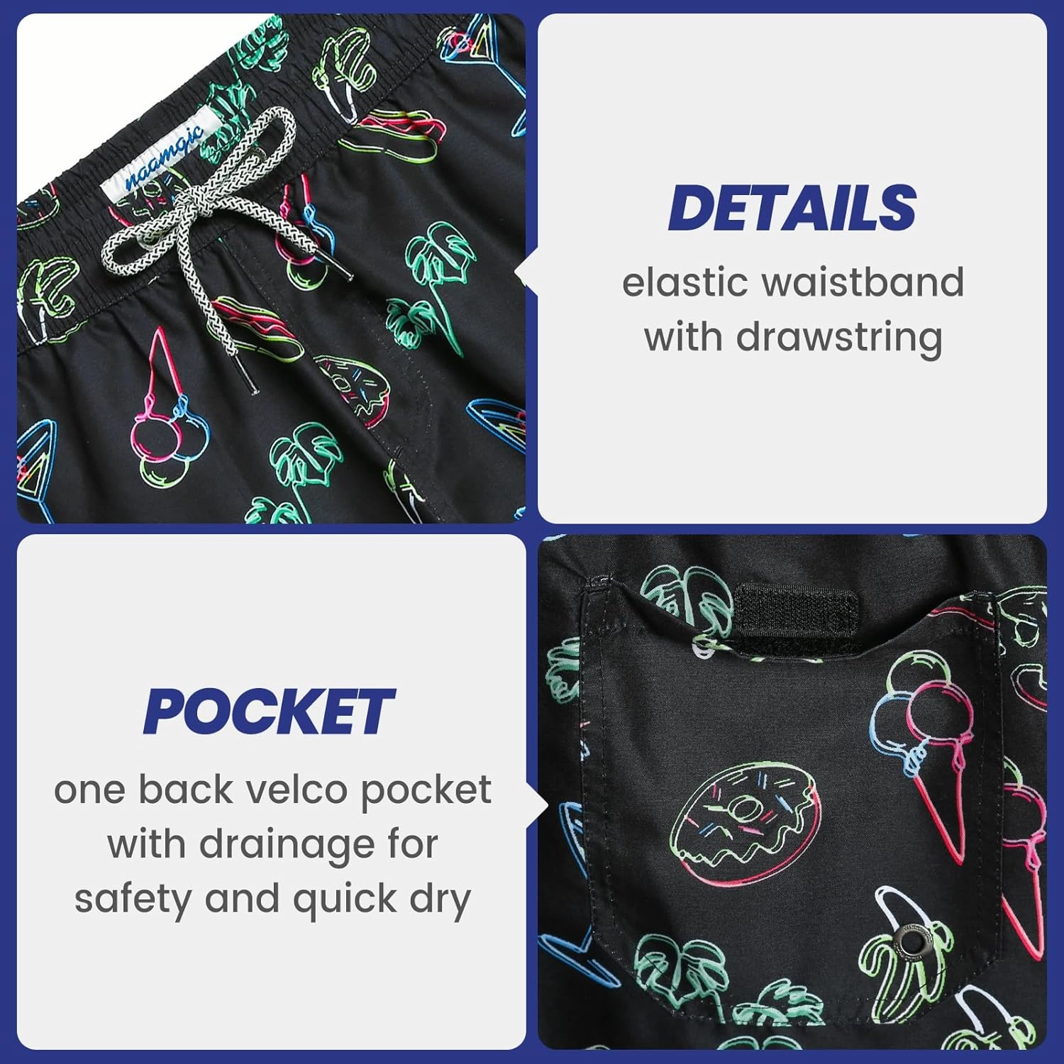 maamgic Mens Swim Trunks 5" Quick Dry Beach Shorts Bathing Suits with Mesh Lining Pockets