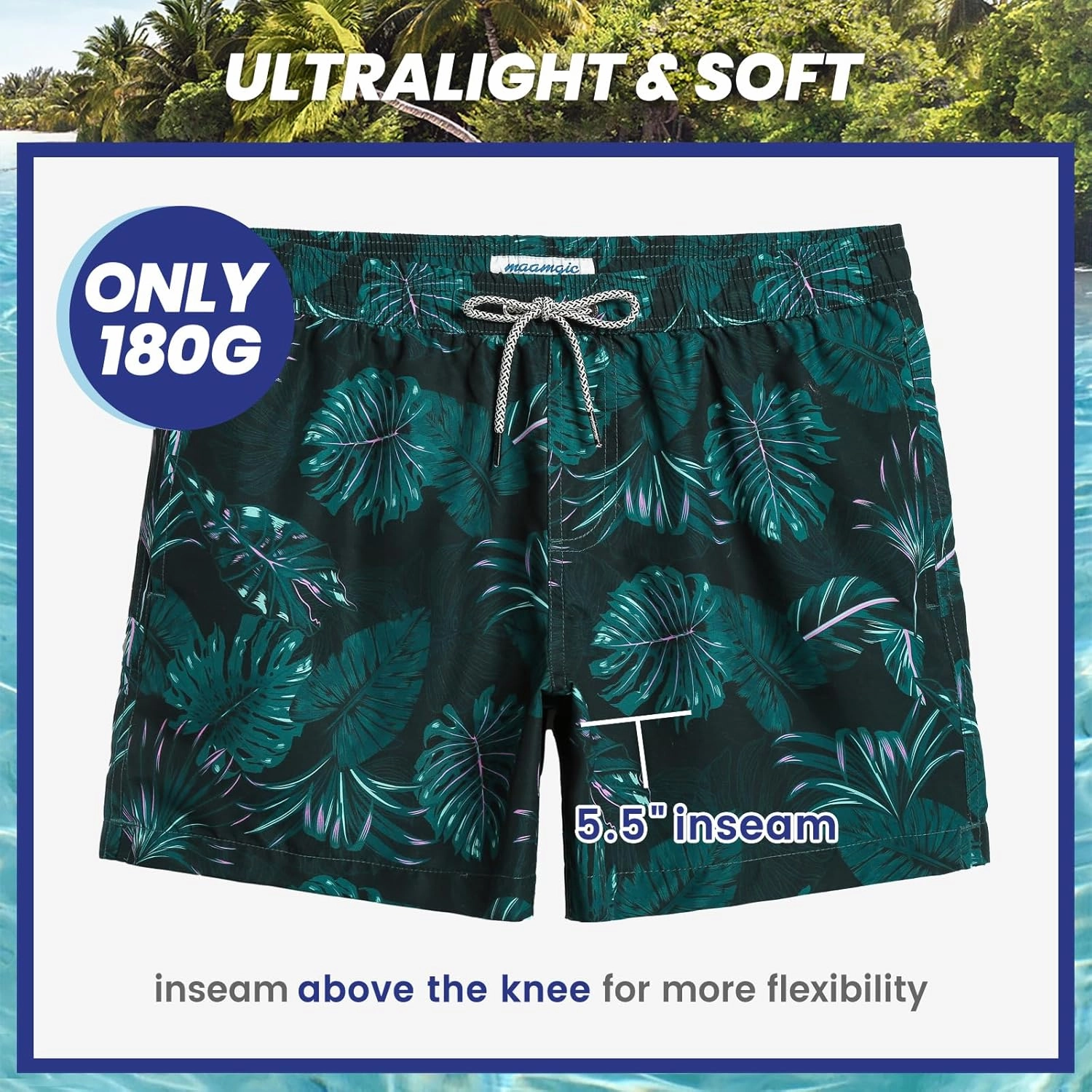 maamgic Mens Swim Trunks 5" Quick Dry Beach Shorts Bathing Suits with Mesh Lining Pockets