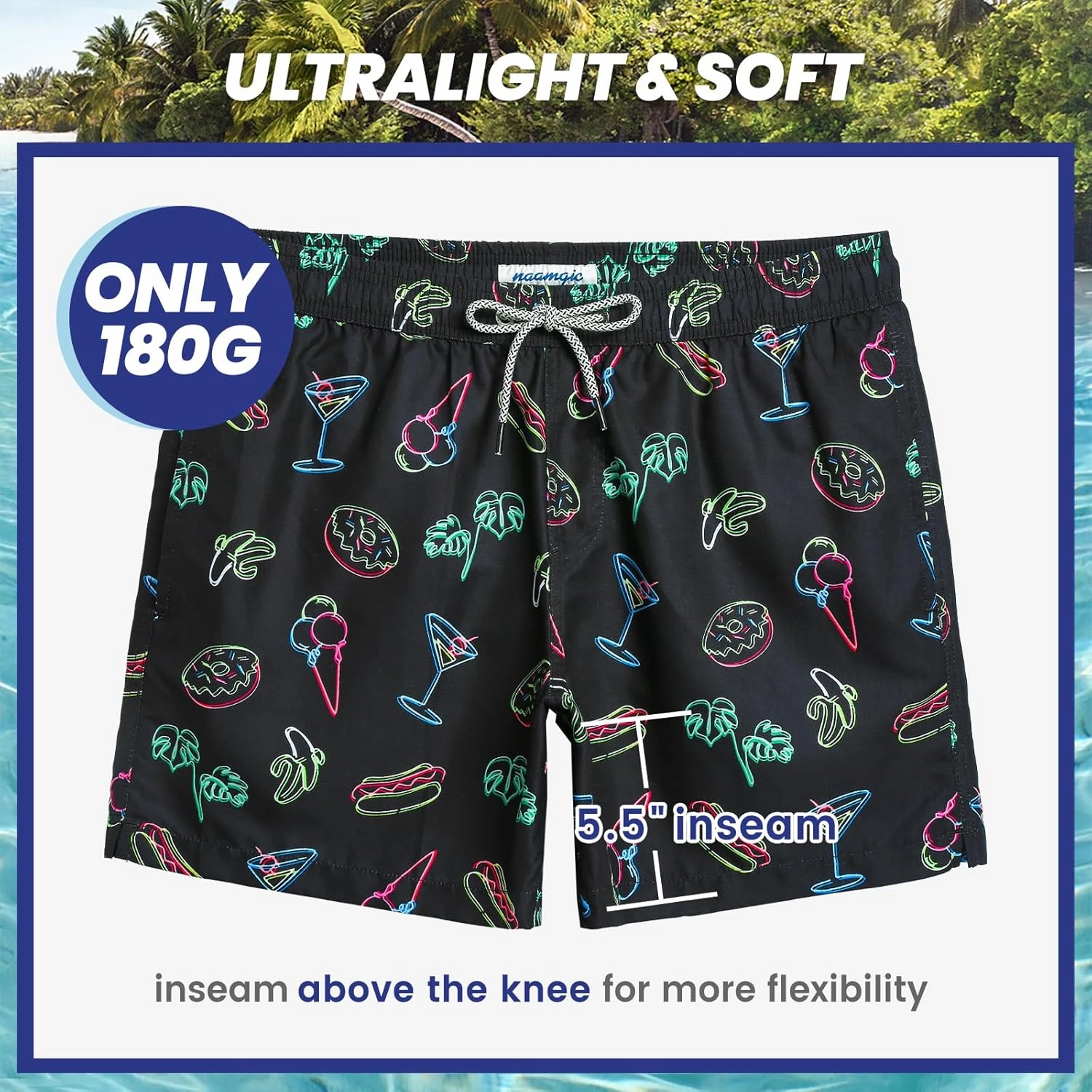 maamgic Mens Swim Trunks 5" Quick Dry Beach Shorts Bathing Suits with Mesh Lining Pockets