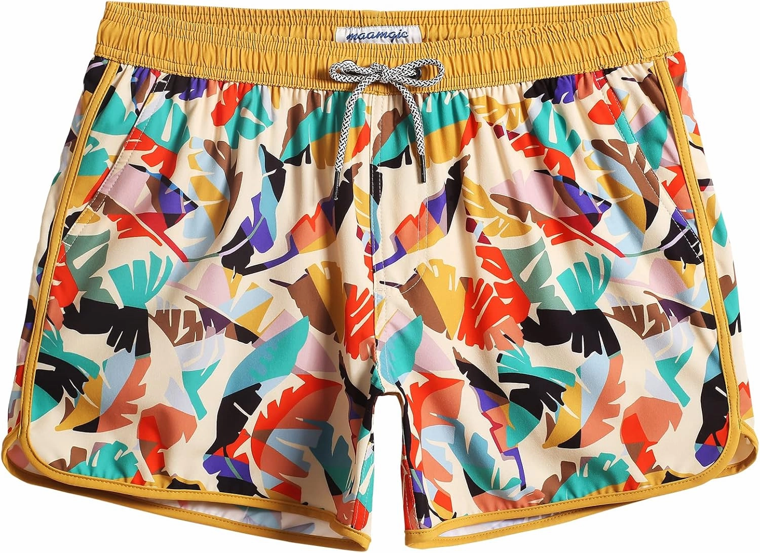 maamgic Mens Swim Trunks Retro Swim Shorts 4 Way Stretch with Mesh Vintage 80s 90s Quick Dry Swimsuits Board Shorts