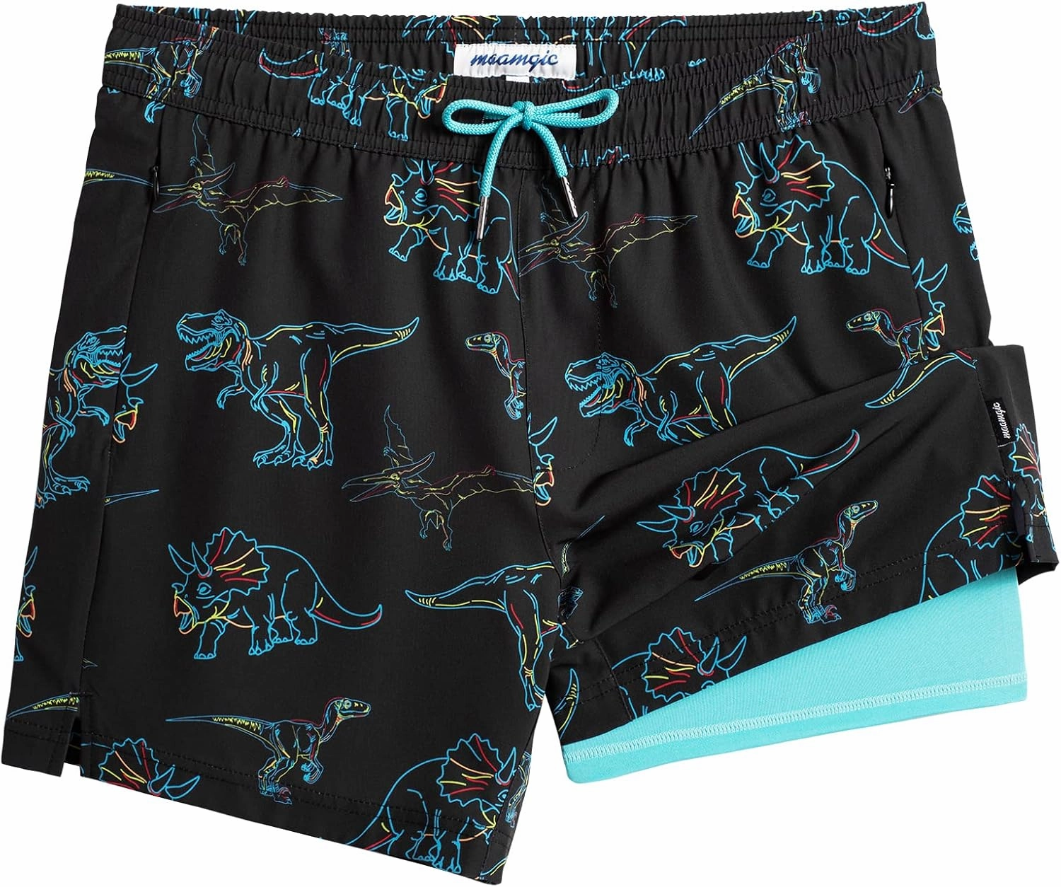 maamgic Mens Swim Trunks with Compression Liner 5" Stretch Beach Shorts Quick Dry with Zipper Pockets No-Chafing Board Shorts