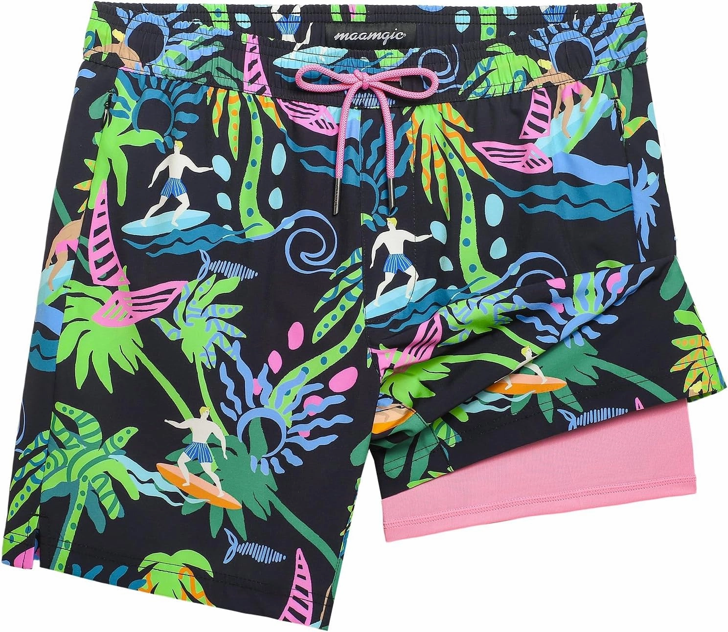 maamgic Mens Swim Trunks with Compression Liner 7" Bathing Suit Quick Dry Swimming Trunks for Men with Zipper Pockets
