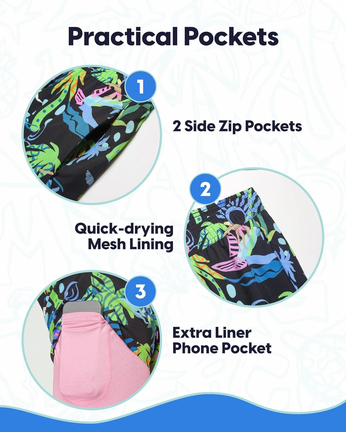 maamgic Mens Swim Trunks with Compression Liner 7" Bathing Suit Quick Dry Swimming Trunks for Men with Zipper Pockets