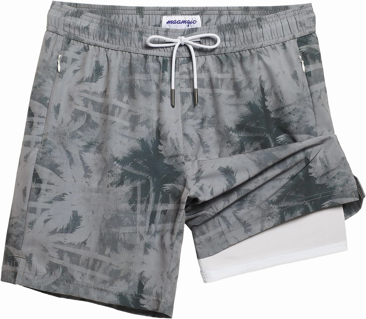maamgic Mens Swim Trunks with Compression Liner 7" Bathing Suit Quick Dry Swimming Trunks for Men with Zipper Pockets