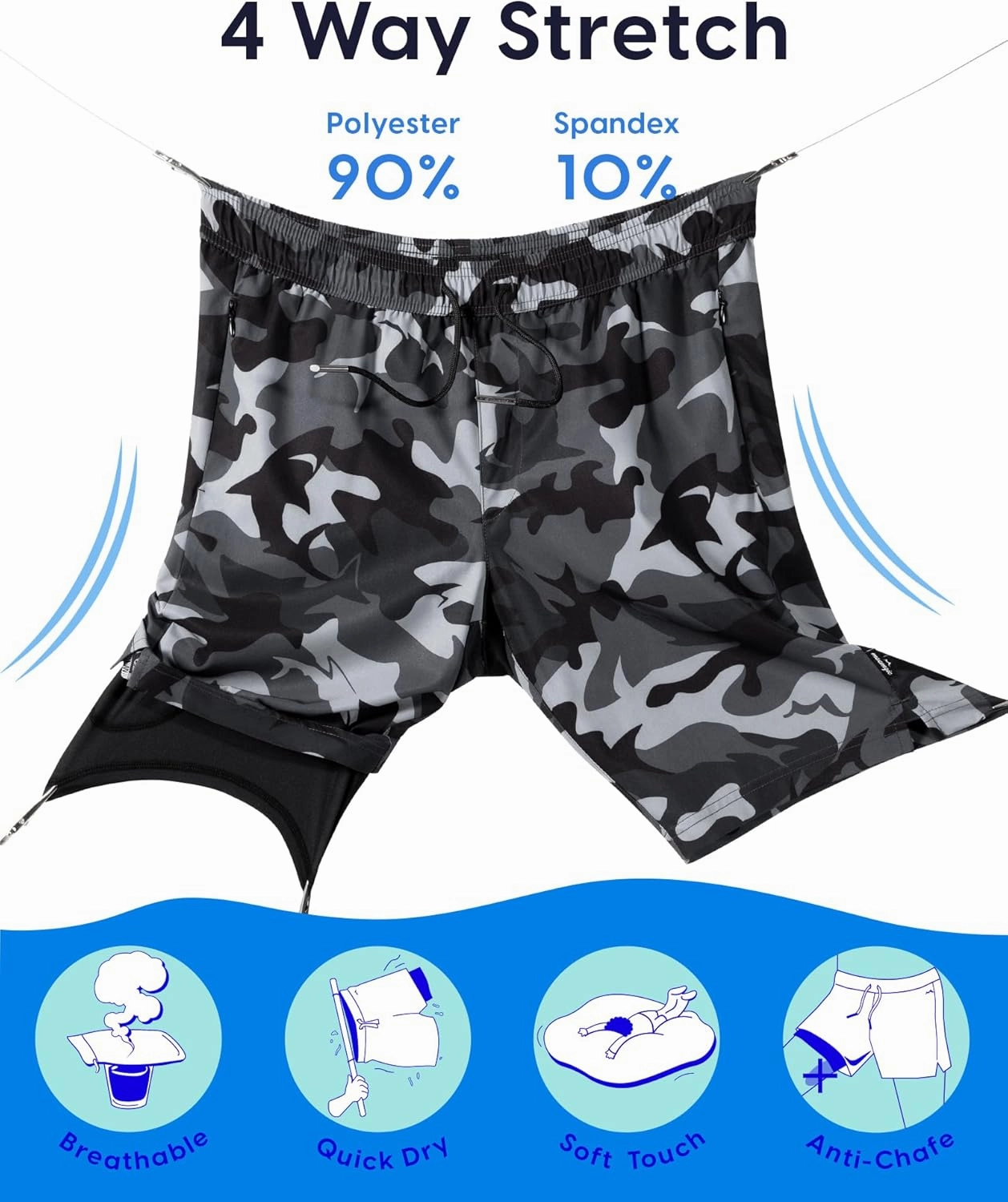 maamgic Mens Swim Trunks with Compression Liner 9 Inch Stretch Quick Dry Swim Shorts with Zipper Pockets Swimwear