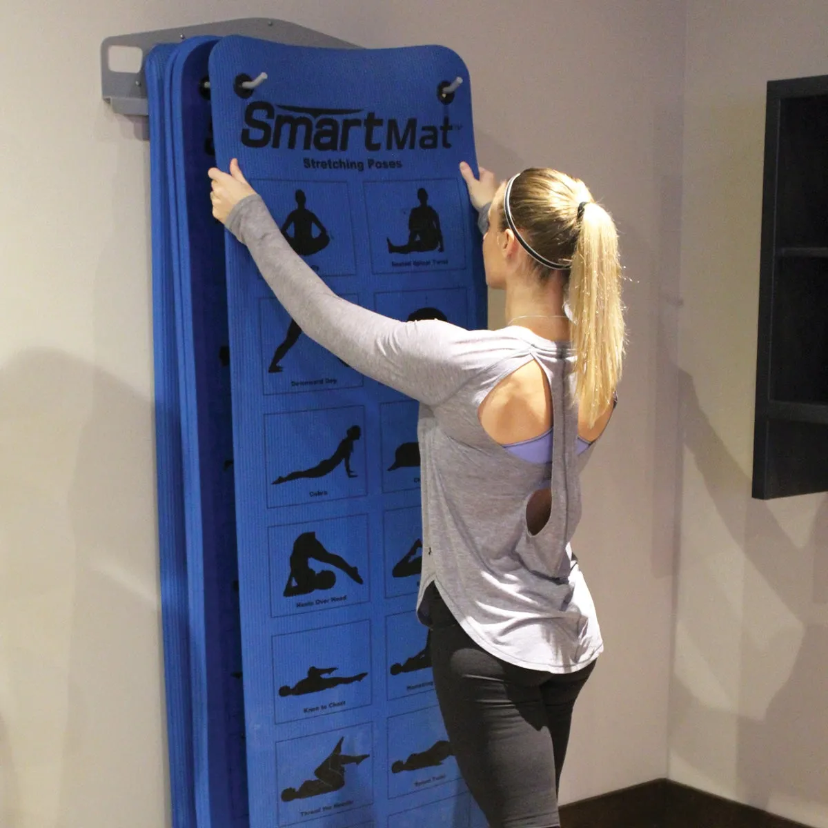 Prism Fitness Smart Mat Rack, Wall Mounted Commercial Package, Yoga Equipment, Benches