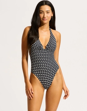 Mala Ring Front Halter Swimsuit - Black
