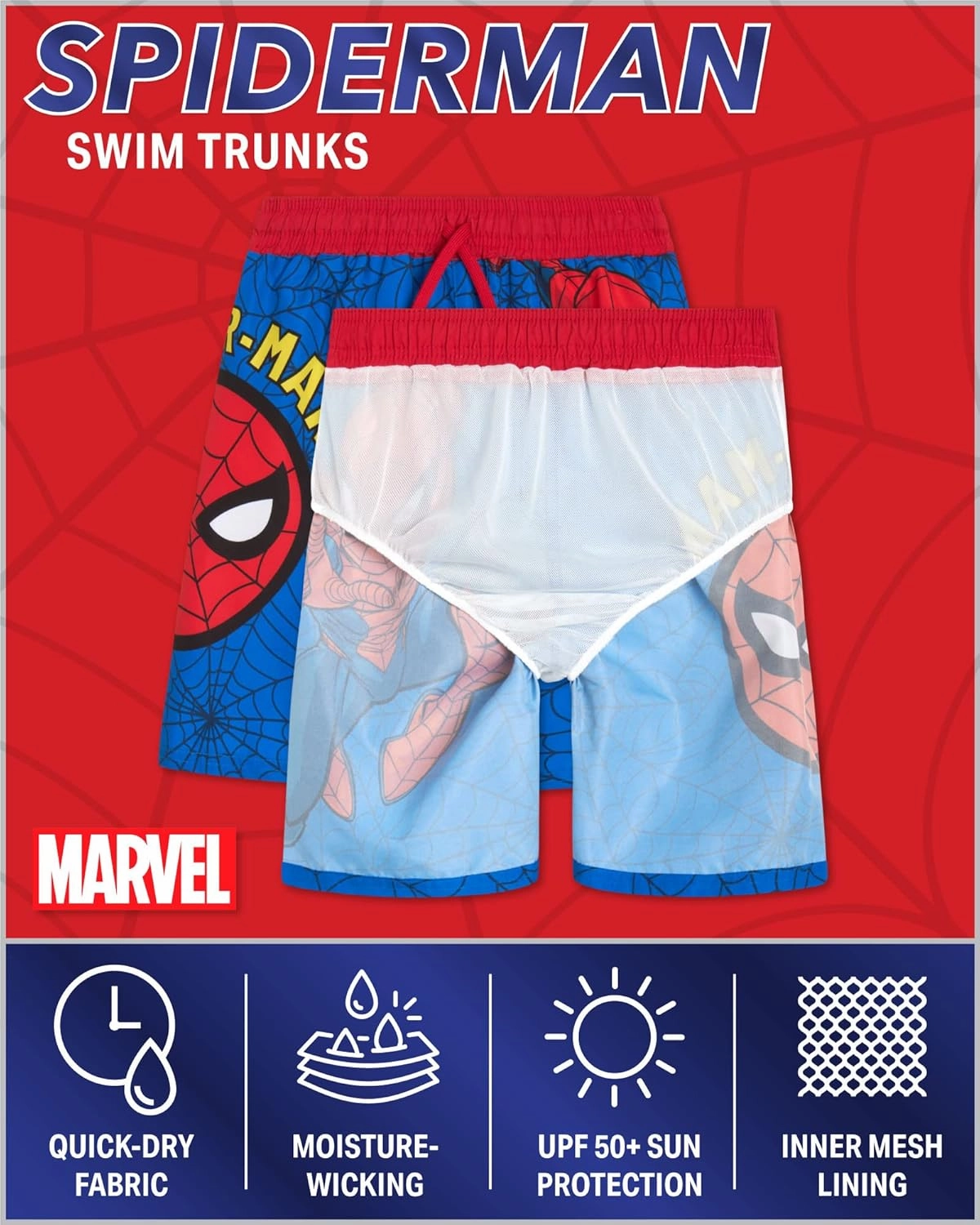 Marvel Boys Swim Trunks - Avengers Spiderman Captain America Spidey and Friends UPF 50  Quick Dry Boys Swim Shorts (2T-12)