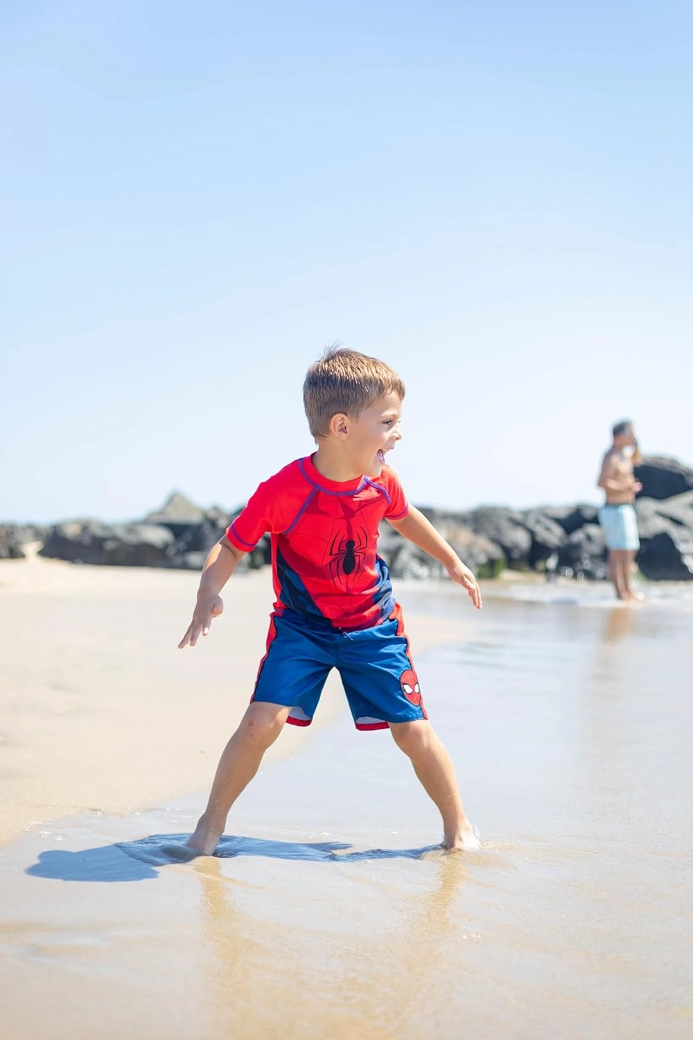 Marvel UPF 50  Pullover Rash Guard and Swim Trunks Outfit Set Toddler to Big Kid Sizes (2T - 18-20)