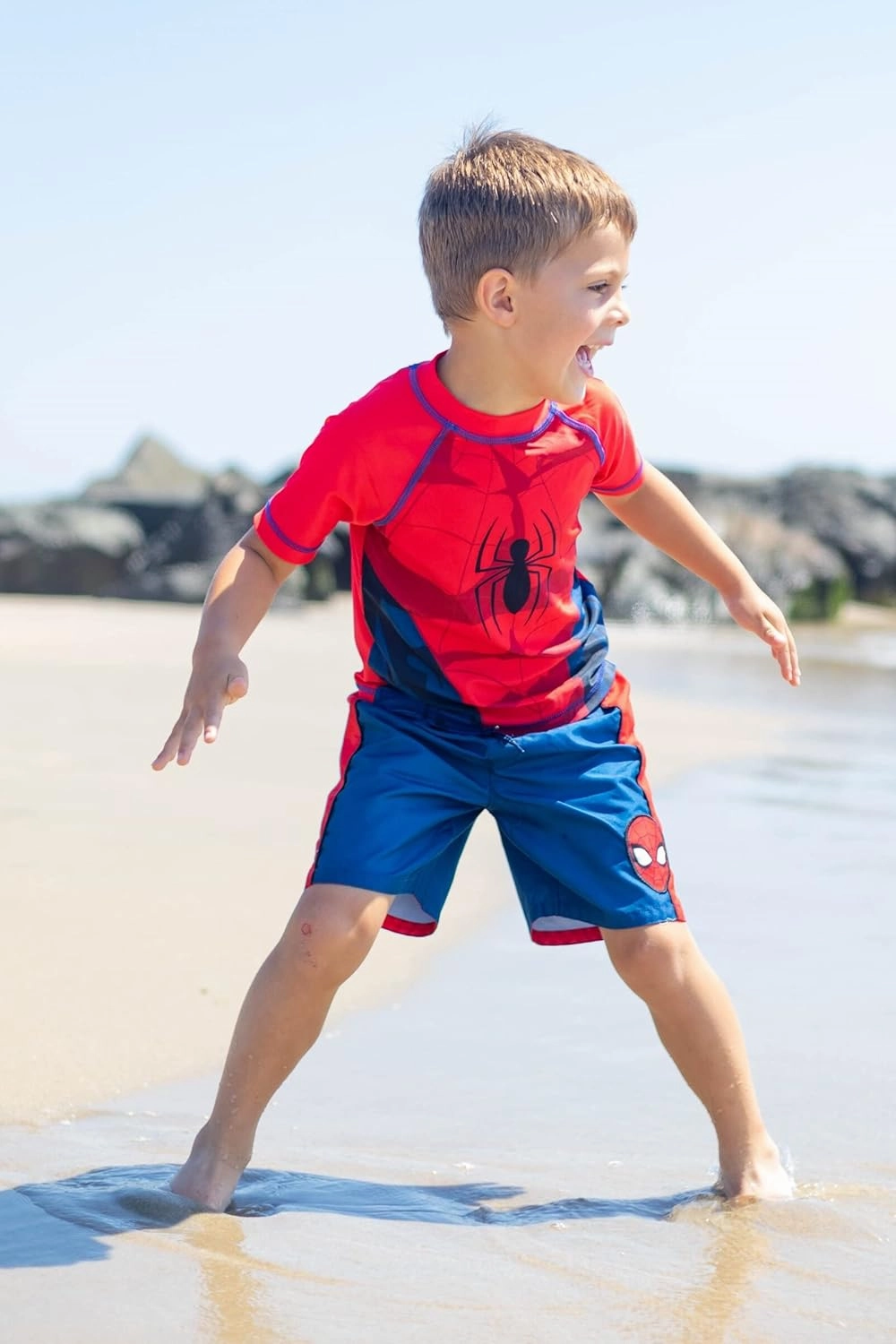 Marvel UPF 50  Pullover Rash Guard and Swim Trunks Outfit Set Toddler to Big Kid Sizes (2T - 18-20)
