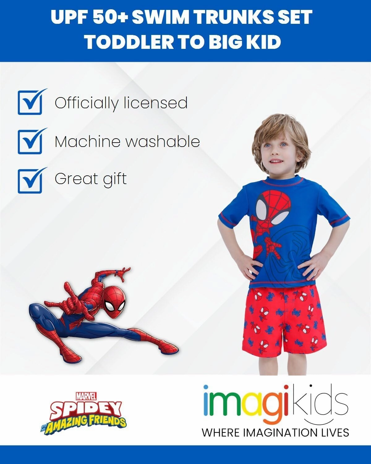 Marvel UPF 50  Swim Trunks Bathing Suit Toddler to Big Kid Sizes (2T - 18-20)