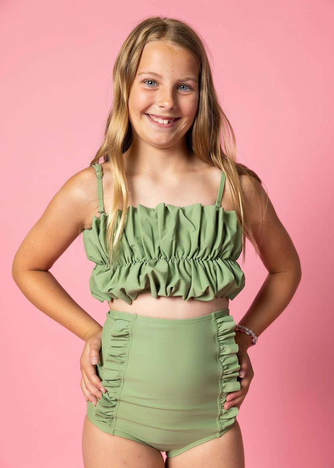 Meadow Green | Youth Down in Front Ruffle Bottoms