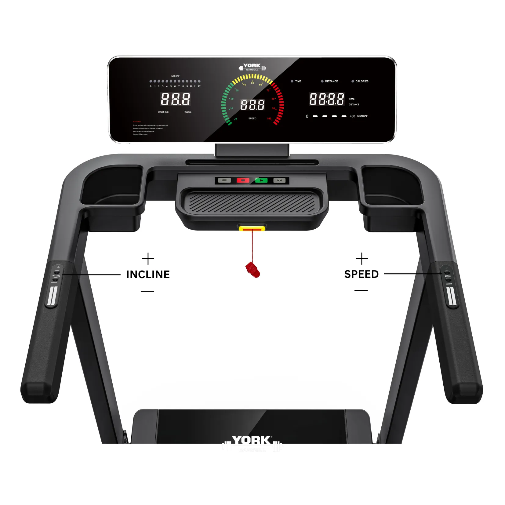 York Barbell HT5 Folding Treadmill, Indoor Cycles, Barbell Rack