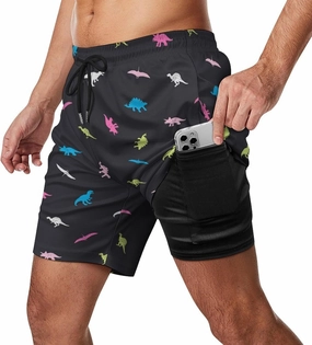 Men's Quick-Dry Swimming Trunks 7 Inch with Compression Liner 2 in 1 Beach Swim Board Shorts with Pockets