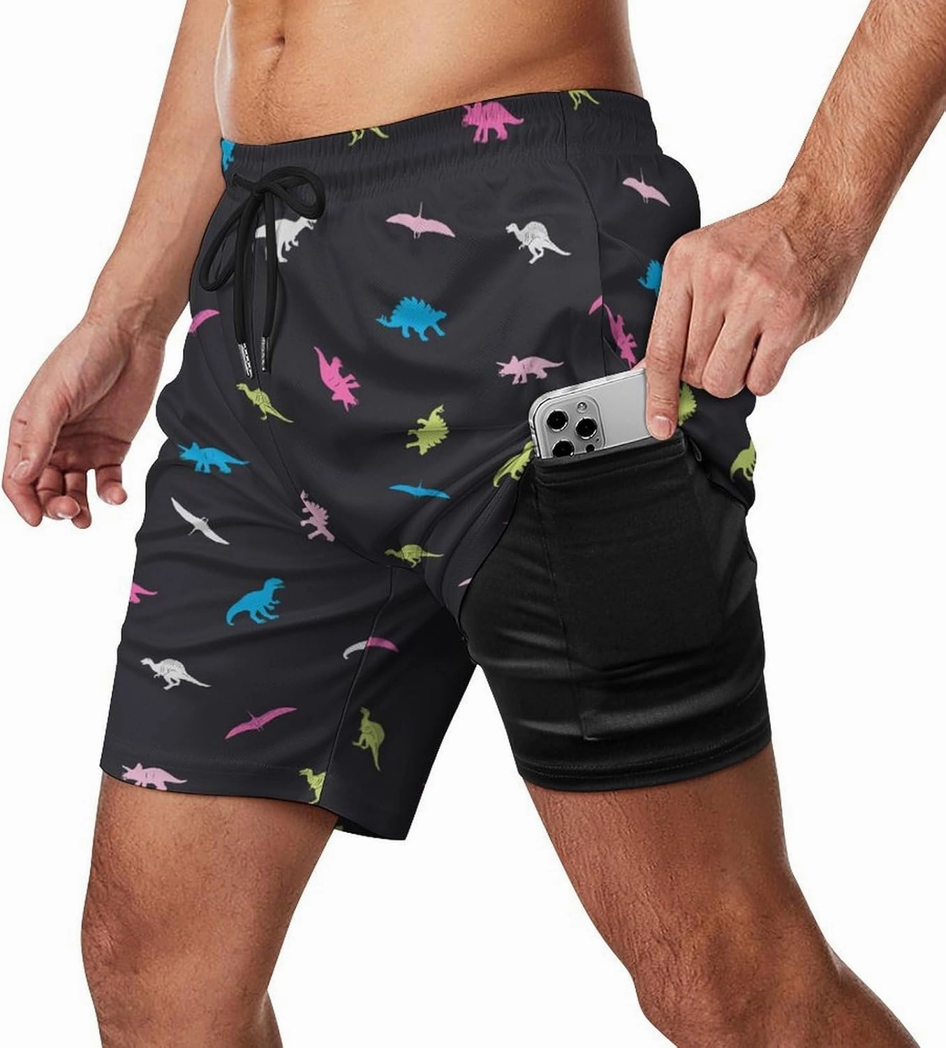 Men's Quick-Dry Swimming Trunks 7 Inch with Compression Liner 2 in 1 Beach Swim Board Shorts with Pockets