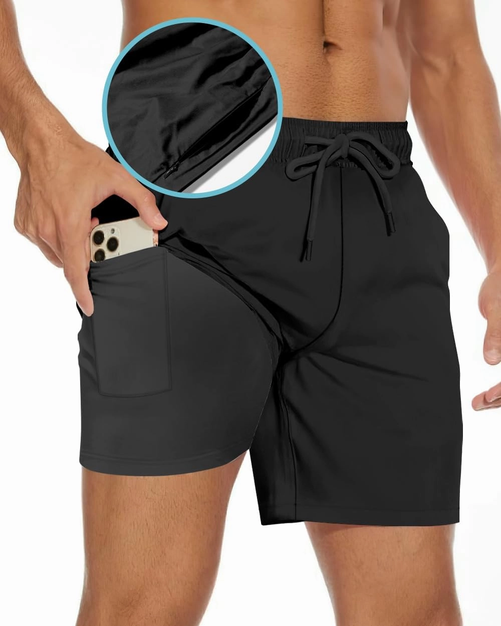 Men's Swim Trunk 5" with Compression Liner 5 Inch Quick Dry Board Shorts Zipper Pocket
